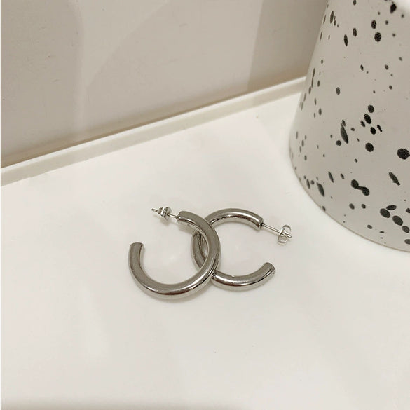 Titanium Steel Hollow Circle Geometric Inlaid With Gold Minimalist Earrings