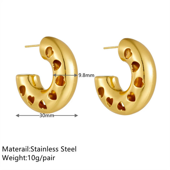 Titanium Steel Hollow Earrings With Cartoon And Geometric Style Vacuum Plating In Furnace Unisex