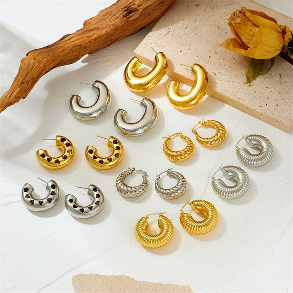 Titanium Steel Hollow Earrings With Cartoon And Geometric Style Vacuum Plating In Furnace Unisex