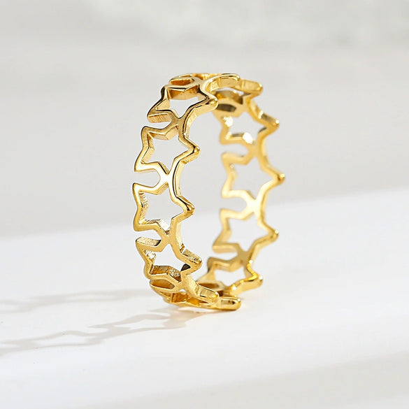 Titanium Steel Hollow Fivepointed Star Ring Geometric Style Electroplated