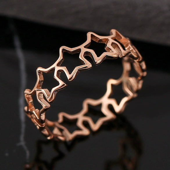 Titanium Steel Hollow Fivepointed Star Ring Geometric Style Electroplated