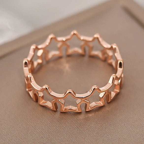 Titanium Steel Hollow Fivepointed Star Ring Geometric Style Electroplated