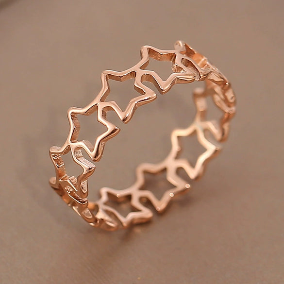 Titanium Steel Hollow Fivepointed Star Ring Geometric Style Electroplated