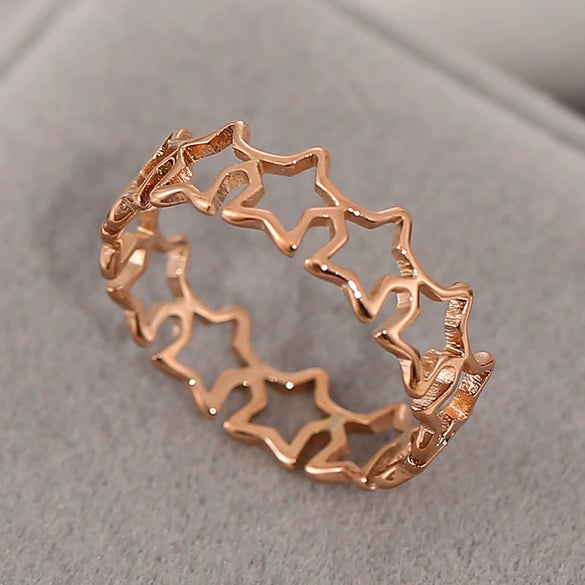Titanium Steel Hollow Fivepointed Star Ring Geometric Style Electroplated