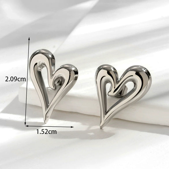 Titanium Steel Hollow Heart Shaped Light Luxury Style Ear Jewelry With Letters Numbers Text Pattern And Electroplating Design