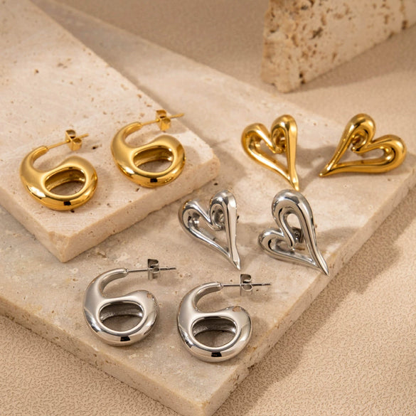 Titanium Steel Hollow Heart Shaped Light Luxury Style Ear Jewelry With Letters Numbers Text Pattern And Electroplating Design