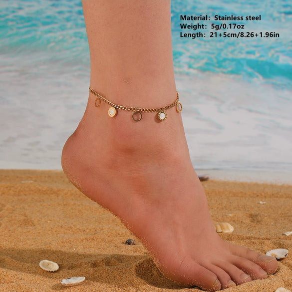 Titanium Steel Hollow Multiple Round Women's Anklet Jewelry