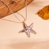Titanium Steel Hollow Starfish Earrings And Necklace With Snake Chain And Plant Flowers Pattern 18Pvd Electroplated For Women