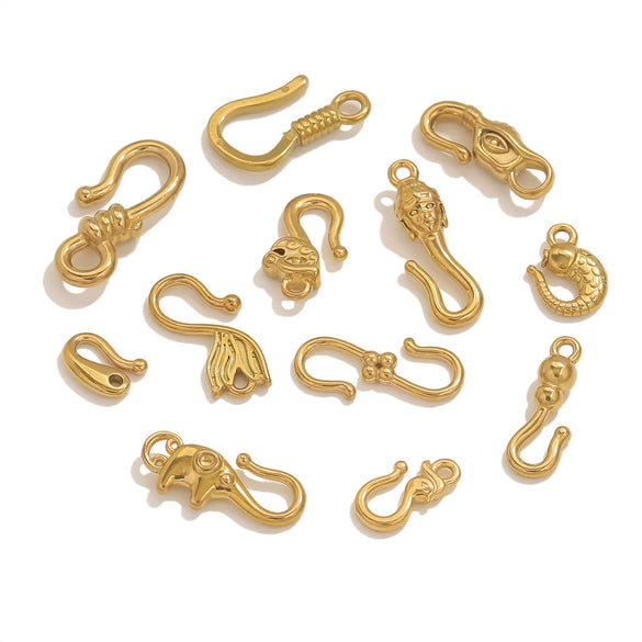Titanium Steel Hook Buckles Jewelry Connecting Buckles For Bracelets Necklaces Handmade Diy Accessories With Totem Pattern Electroplated