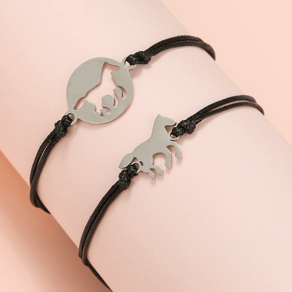 Titanium Steel Horse Animals Zodiac Bracelet Set For Parentchild Couple Friends
