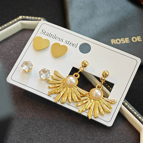 Titanium Steel Imitation Pearl Heart Shape Sunflower Electroplated Women's Earrings