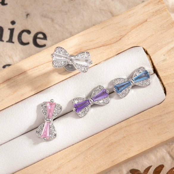 Titanium Steel Inlaid Zircon Bow Style Women's Earrings