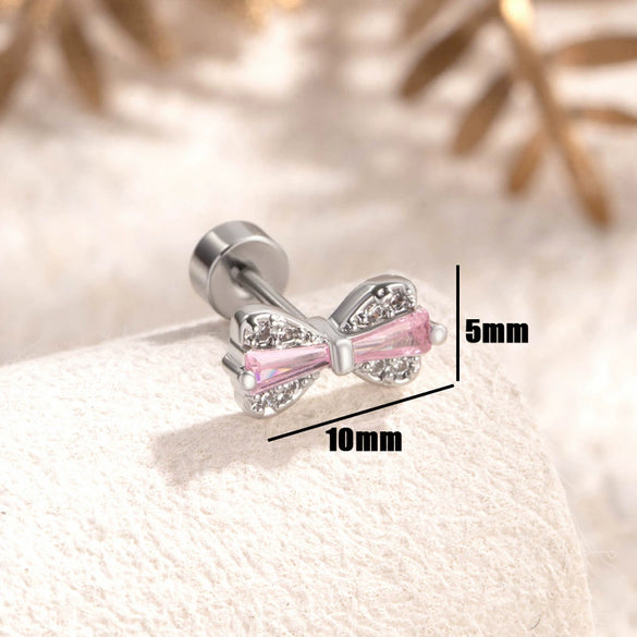 Titanium Steel Inlaid Zircon Bow Style Women's Earrings