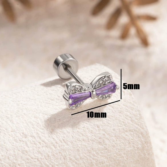 Titanium Steel Inlaid Zircon Bow Style Women's Earrings