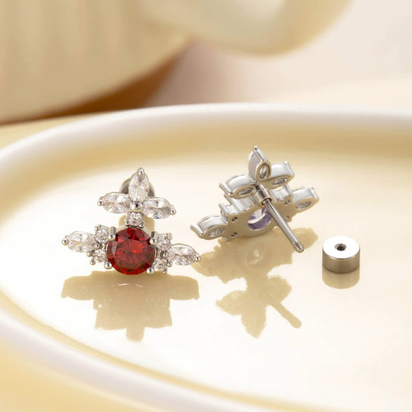 Titanium Steel Inlaid Zircon Cross Saturn Lady Earrings