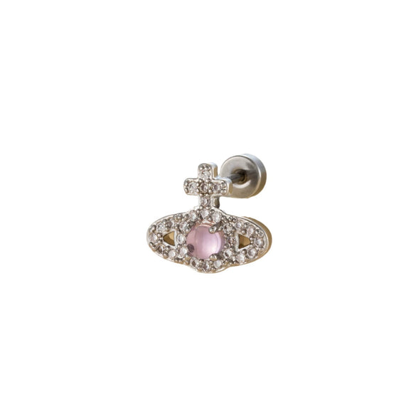 Titanium Steel Inlaid Zircon Lady Saturn Perforated Earrings