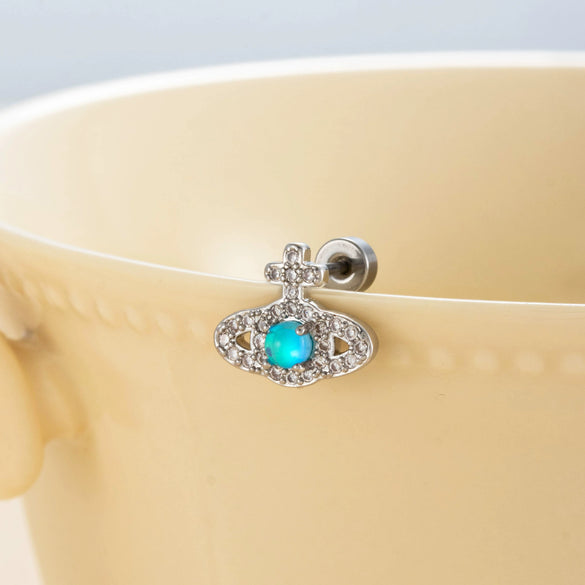 Titanium Steel Inlaid Zircon Lady Saturn Perforated Earrings