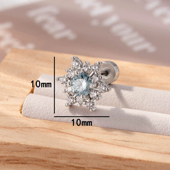 Titanium Steel Inlaid Zircon Snowflake Earrings For Women