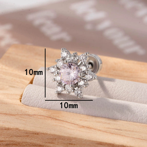Titanium Steel Inlaid Zircon Snowflake Earrings For Women