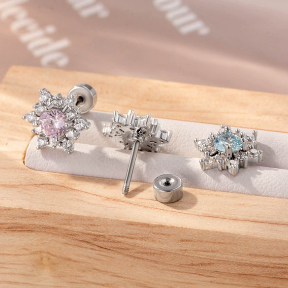 Titanium Steel Inlaid Zircon Snowflake Earrings For Women