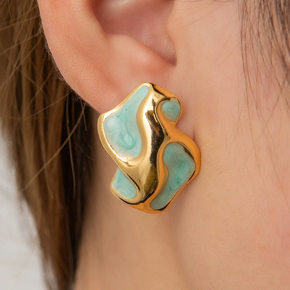 Titanium Steel Irregular Women's Earrings With Colorful Lines Electroplating Minimalist Geometric Style