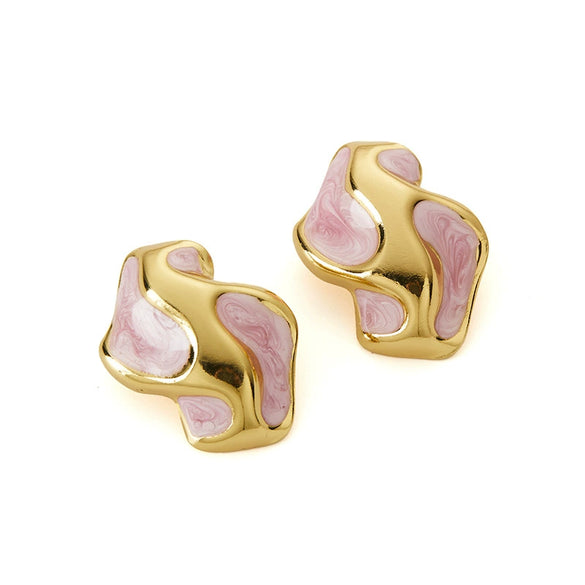 Titanium Steel Irregular Women's Earrings With Colorful Lines Electroplating Minimalist Geometric Style