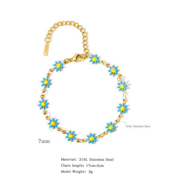 Titanium Steel Jewelry Bracelet With Colorful Daisy Pattern And Electroplating Process Unisex Style
