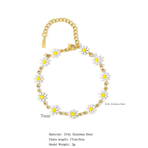 Titanium Steel Jewelry Bracelet With Colorful Daisy Pattern And Electroplating Process Unisex Style