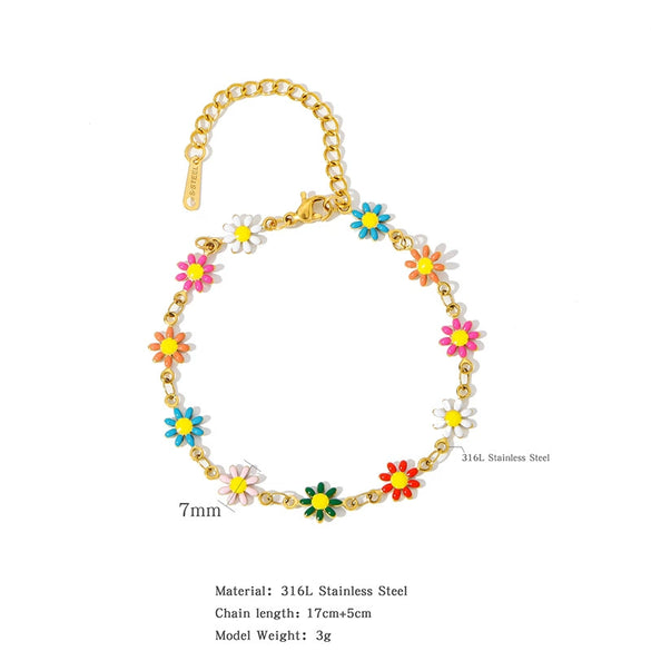 Titanium Steel Jewelry Bracelet With Colorful Daisy Pattern And Electroplating Process Unisex Style