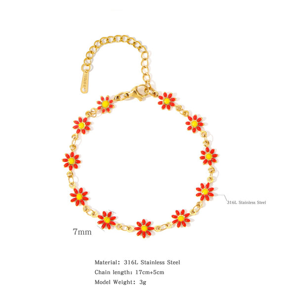 Titanium Steel Jewelry Bracelet With Colorful Daisy Pattern And Electroplating Process Unisex Style