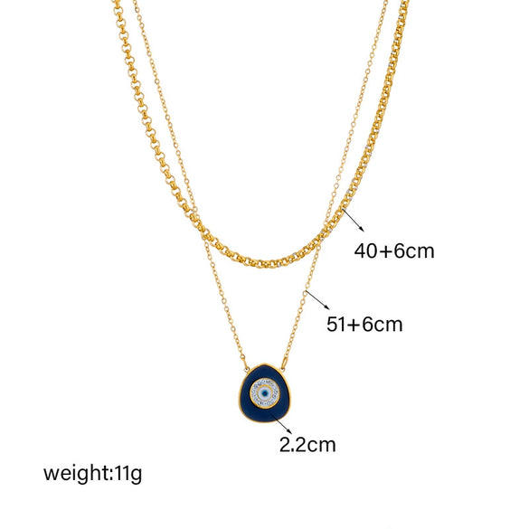 Titanium Steel Jewelry Clavicle Chain Double Layer Retro Beaded Blue Eye Pendant Necklace Electroplated Fashion Design