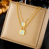 Titanium Steel Jewelry Clavicle Chain Double Layer Retro Beaded Blue Eye Pendant Necklace Electroplated Fashion Design