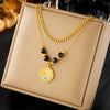 Titanium Steel Jewelry Clavicle Chain Double Layer Retro Beaded Blue Eye Pendant Necklace Electroplated Fashion Design
