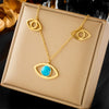 Titanium Steel Jewelry Clavicle Chain Double Layer Retro Beaded Blue Eye Pendant Necklace Electroplated Fashion Design