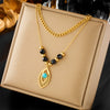 Titanium Steel Jewelry Clavicle Chain Double Layer Retro Beaded Blue Eye Pendant Necklace Electroplated Fashion Design