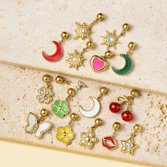 Titanium Steel Jewelry Dripping Oil Love Flower Pendant With Cherry Pattern