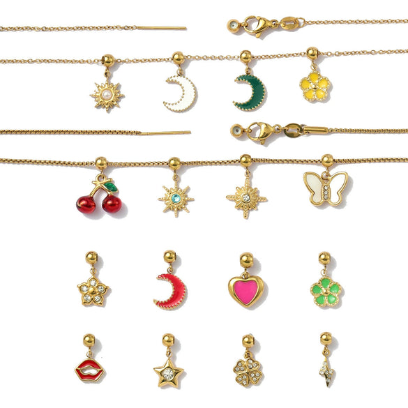 Titanium Steel Jewelry Dripping Oil Love Flower Pendant With Cherry Pattern