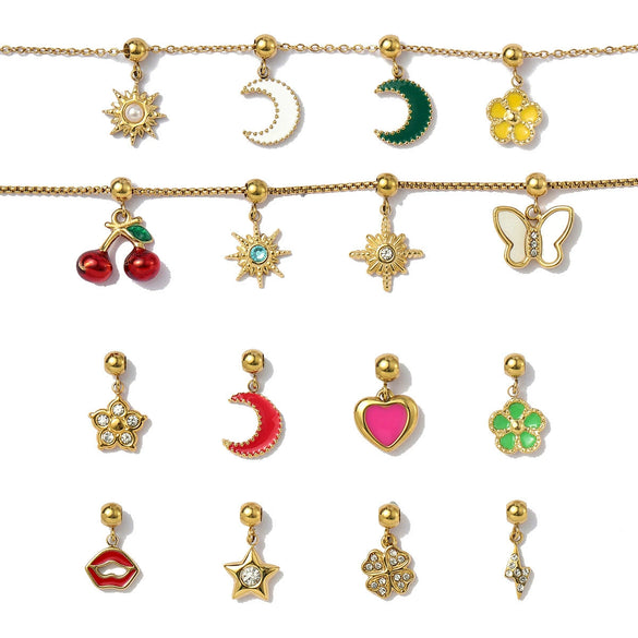 Titanium Steel Jewelry Dripping Oil Love Flower Pendant With Cherry Pattern