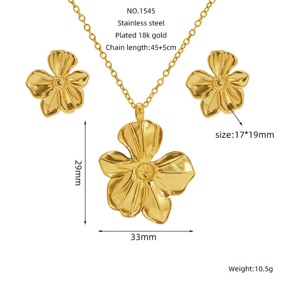 Titanium Steel Jewelry Earrings Necklaces Combination Square Round Love Irregular Pattern Electroplating Cross Chain Style For Women