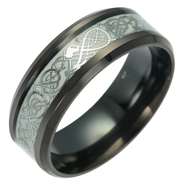 Titanium Steel Jewelry Electroplated Night Light Dragon Ring With Letters Numbers Text For Unisex