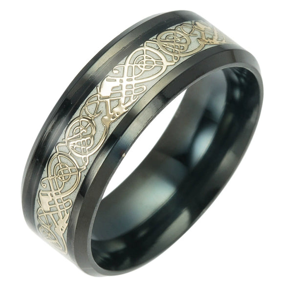 Titanium Steel Jewelry Electroplated Night Light Dragon Ring With Letters Numbers Text For Unisex