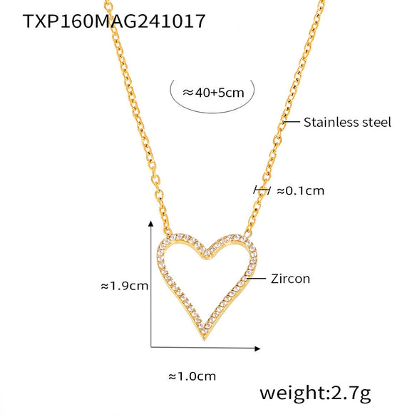 316L Stainless Steel Jewelry Electroplating Personality Geometric Peach Heart Necklace Bracelet For Women