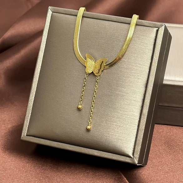 Titanium Steel Jewelry Pendant Bracelet Necklace Ear Clip Accessories With Four Leaf Clover Butterfly Geometric Pattern Electroplated For Women