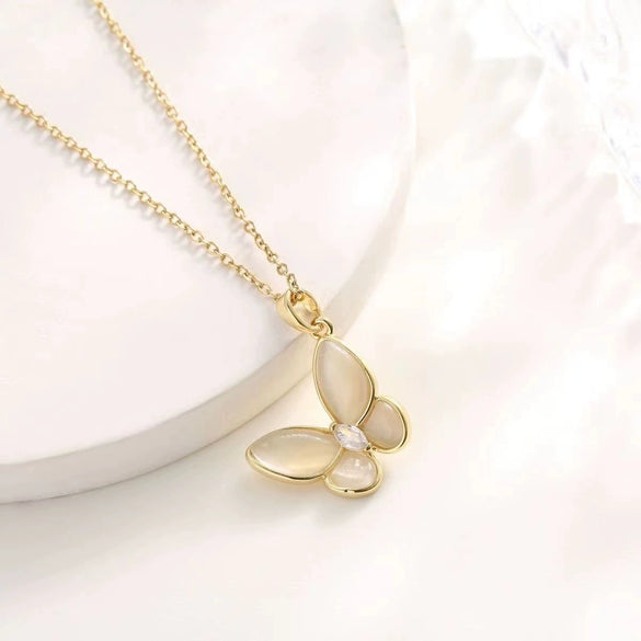 Titanium Steel Jewelry Pendant Bracelet Necklace Ear Clip Accessories With Four Leaf Clover Butterfly Geometric Pattern Electroplated For Women