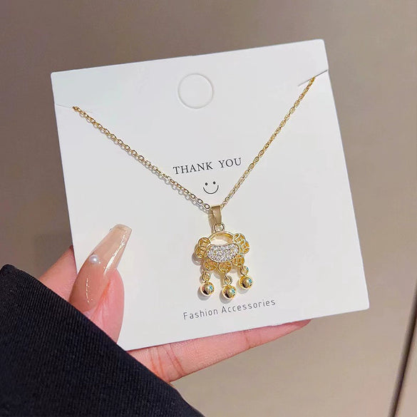 Titanium Steel Jewelry Pendant Bracelet Necklace Ear Clip Accessories With Four Leaf Clover Butterfly Geometric Pattern Electroplated For Women