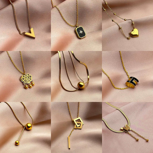 Titanium Steel Jewelry Pendant Bracelet Necklace Ear Clip Accessories With Four Leaf Clover Butterfly Geometric Pattern Electroplated For Women