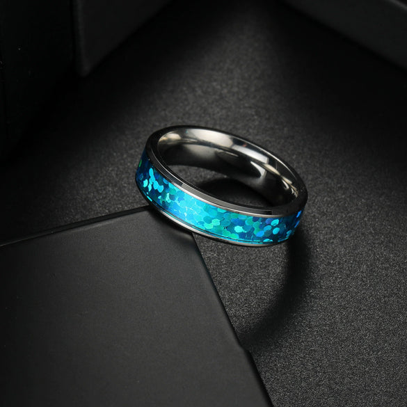 Titanium Steel Jewelry Rings Bracelets Blue Imitation Opal Dripping Oil Style Unisex