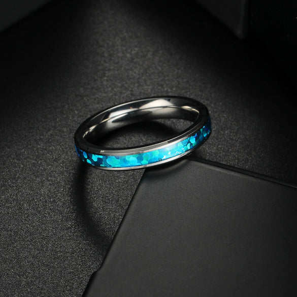 Titanium Steel Jewelry Rings Bracelets Blue Imitation Opal Dripping Oil Style Unisex
