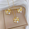 Titanium Steel Jewelry Set With Bow And Geometric Design Light Luxury Electroplated
