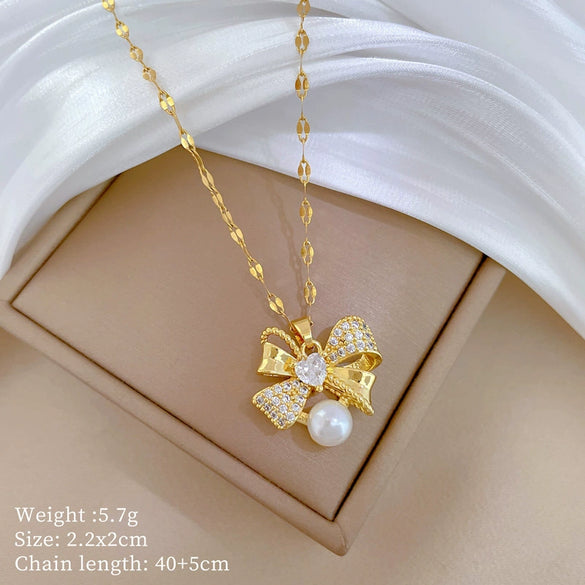 Titanium Steel Jewelry Set With Bow And Geometric Design Light Luxury Electroplated